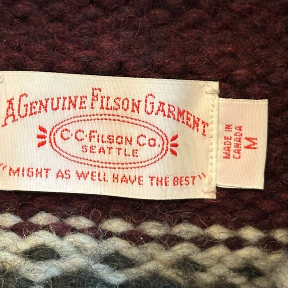 C.C. Filson Cowichan Hand-Knit Wool Bear Cub Sweater Men’s Medium - Picture 9 of 10